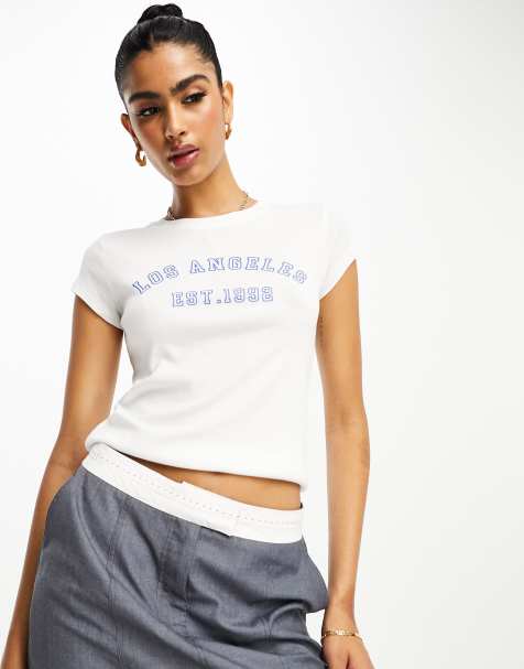 Stradivarius - Baby-T-shirt i hvid med USA-grafik - view 1