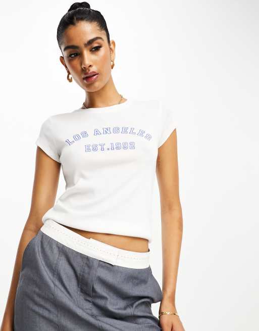 Stradivarius baby tee with LA graphic in white | ASOS