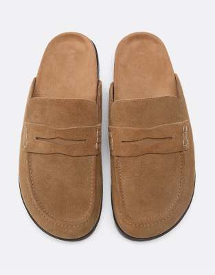  Backless leather loafer clogs in beige