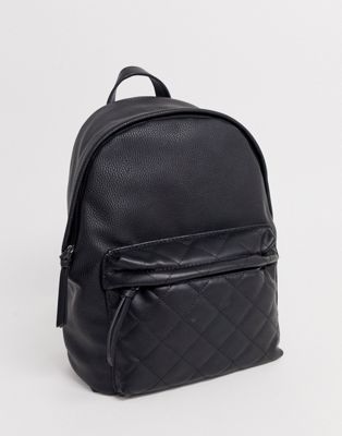 Stradivarius backpack with diamond stitch pocket in black | ASOS