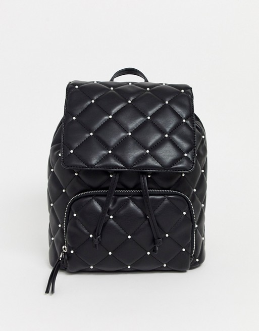 Stradivarius backpack with pearls in black