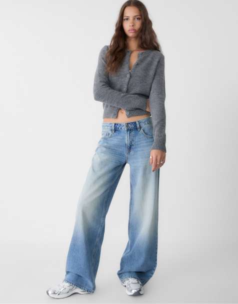 Stradivarius - Baggy jeans met lage taille in blauw met wassing - view 1