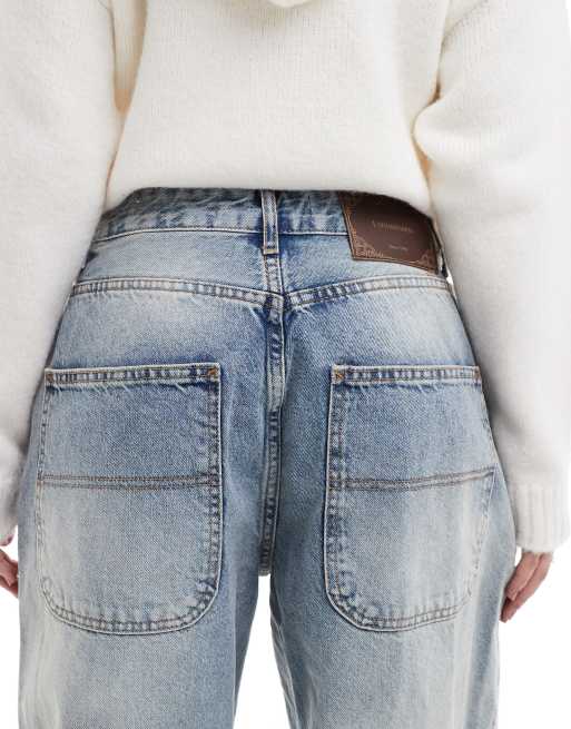 Stradivarius - Baggy jeans met lage taille in middenblauw, 4 van 5