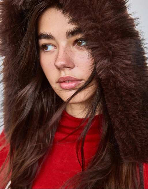 Stradivarius balaclava i imiteret pels i brun, 3 af 4