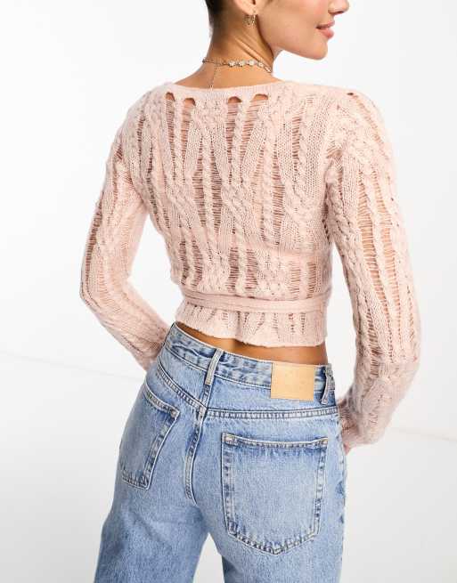 Stradivarius crochet halter top in pink