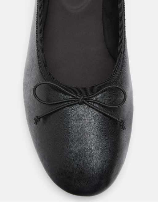 Stradivarius ballerinaer i læder med sløjfe i sort, 4 af 6