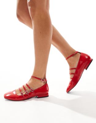 Stradivarius - Ballerinas in Rot mit Riemchen