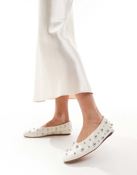 Stradivarius - Ballerina's met studs in ecru - view 1