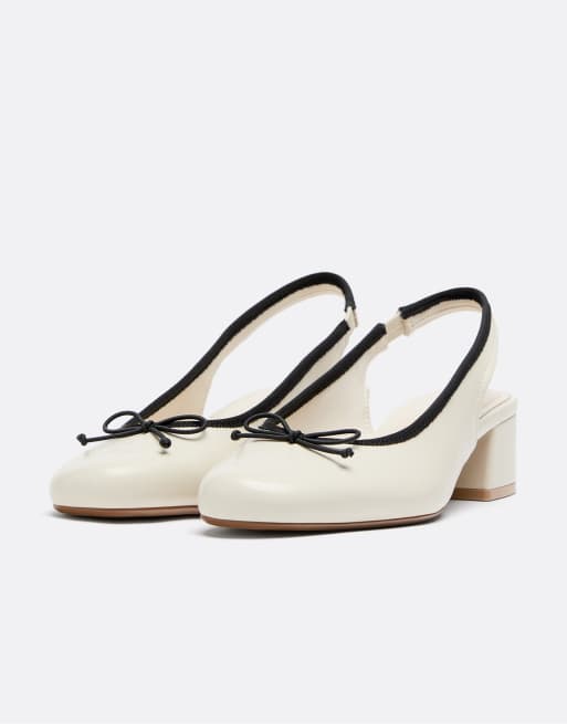 Stradivarius ballerinaskor med klack i naturvit, 3 av 7