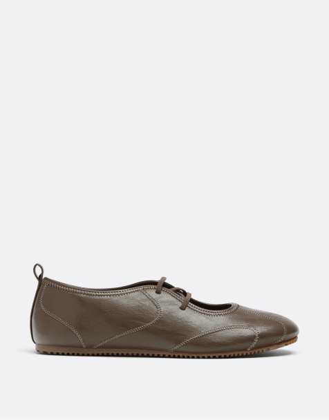 Stradivarius ballerinasneakers med elastisk kant i khaki - view 1