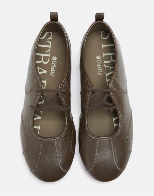 Stradivarius ballerinasneakers med elastisk kant i khaki, 3 av 6