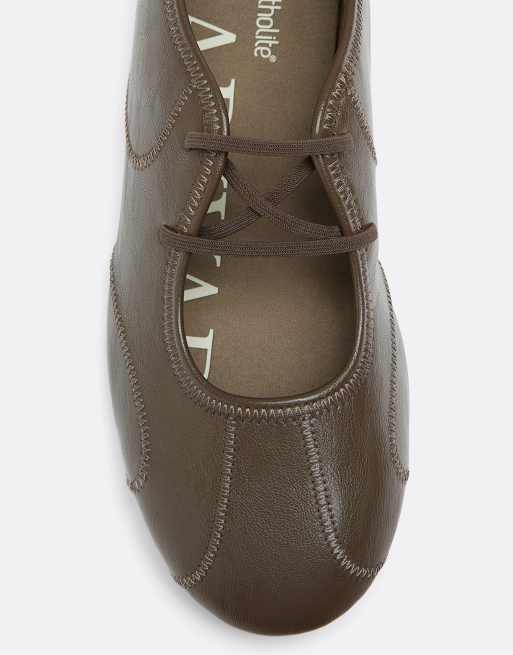 Stradivarius ballerinasneakers med elastisk kant i khaki, 5 av 6