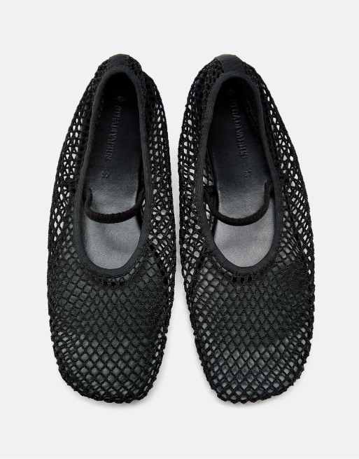 Stradivarius - Ballerine nere con cinturino in rete, 4 di 4