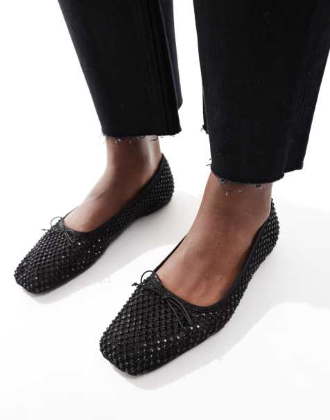 Stradivarius - Ballerine nere con decorazioni e punta squadrata - view 1