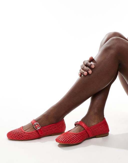 Stradivarius - Ballerine rosse in rafia