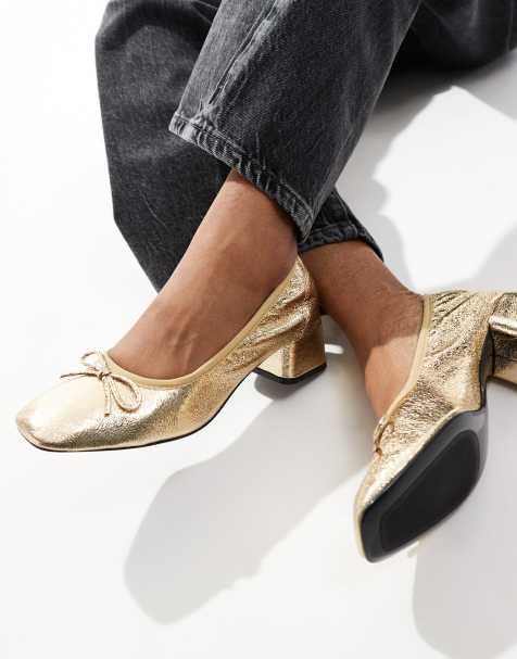 Stradivarius - Ballerines à talons - Doré - view 1