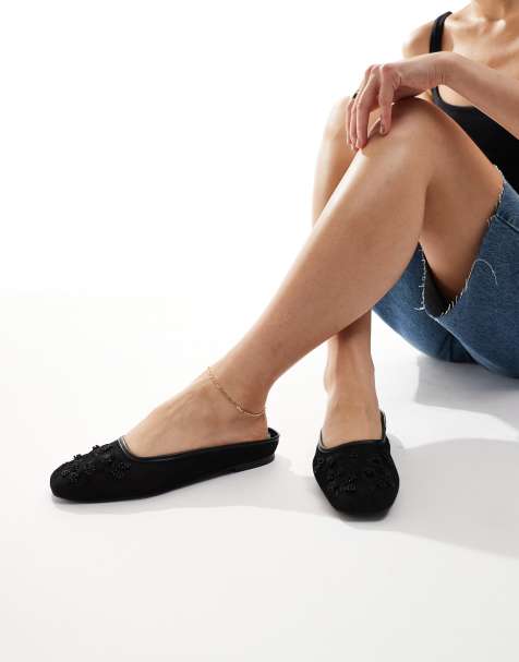 Stradivarius - Ballerines en tulle à broderies - Noir - view 1