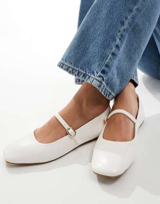 Stradivarius - Ballerines larges style minimaliste - Blanc cassé 