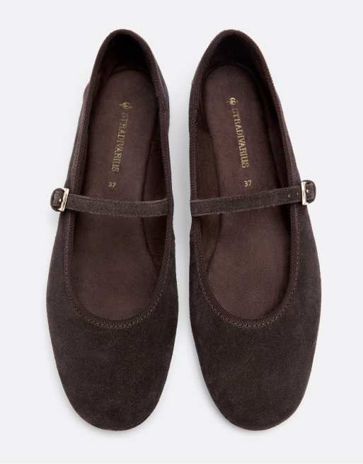 Stradivarius ballerines Mary Jane en cuir marron, 3 de 5
