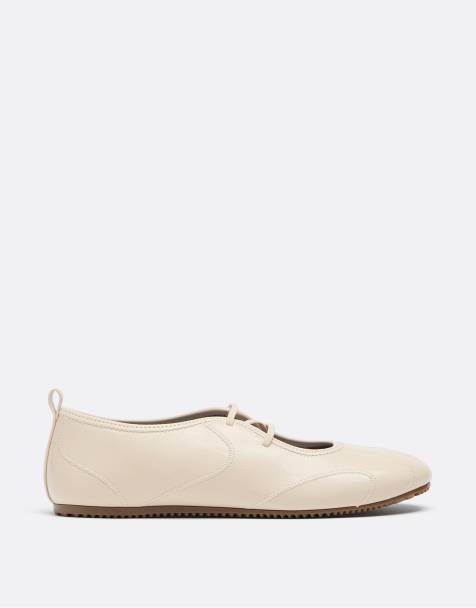 Stradivarius ballerines sneakers élastiquées en écru - view 1