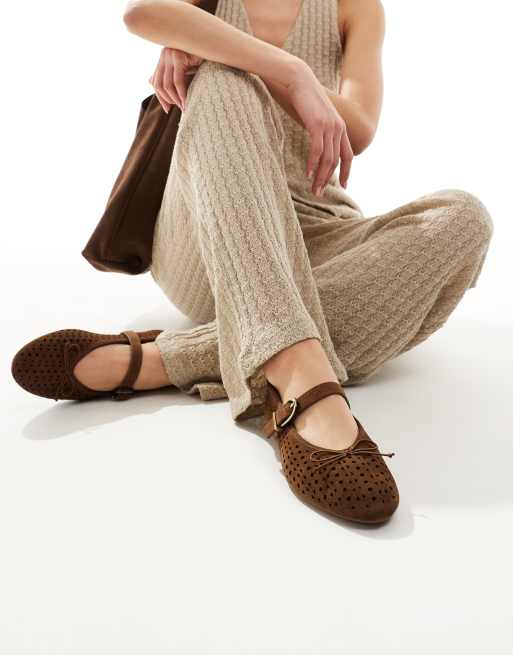 Stradivarius ballet shoes in brown leather