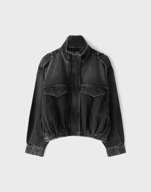 Stradivarius ballon denim jack in zwarte denimwassing, 6 van 7