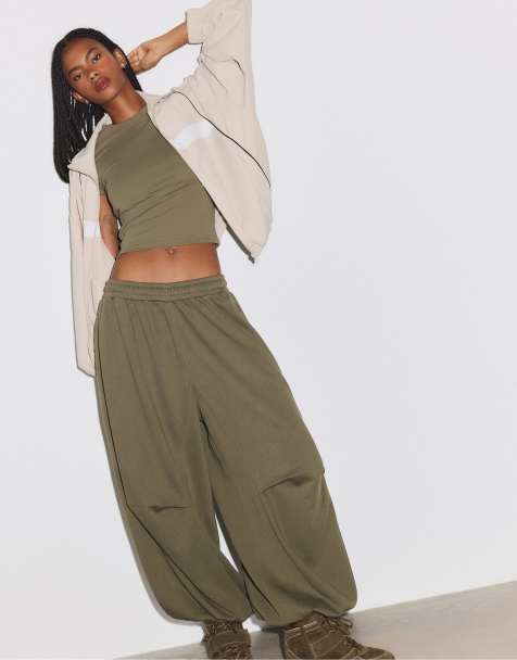 Stradivarius ballon-joggingbukser med stoppere i khaki - view 1