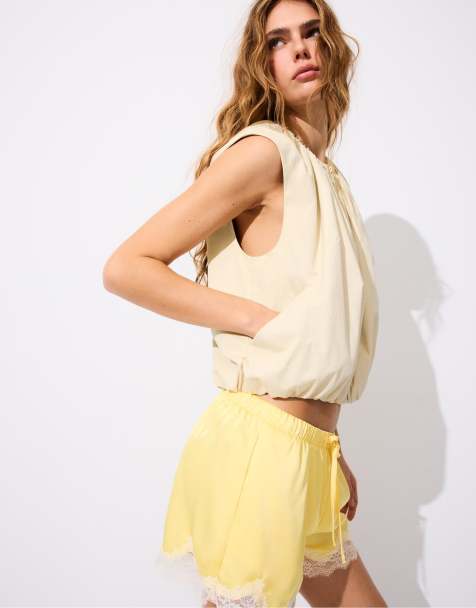 Stradivarius – Ballon-Westen-Top in Steinbeige - view 1