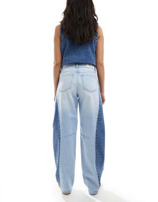 Stradivarius Balloon Jeans With Contrast Blue Panel In Blue