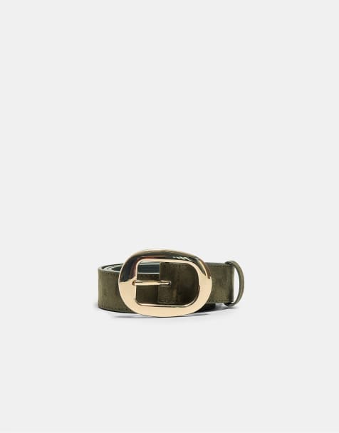 Stradivarius bälte med ovalt spänne i khaki - view 1