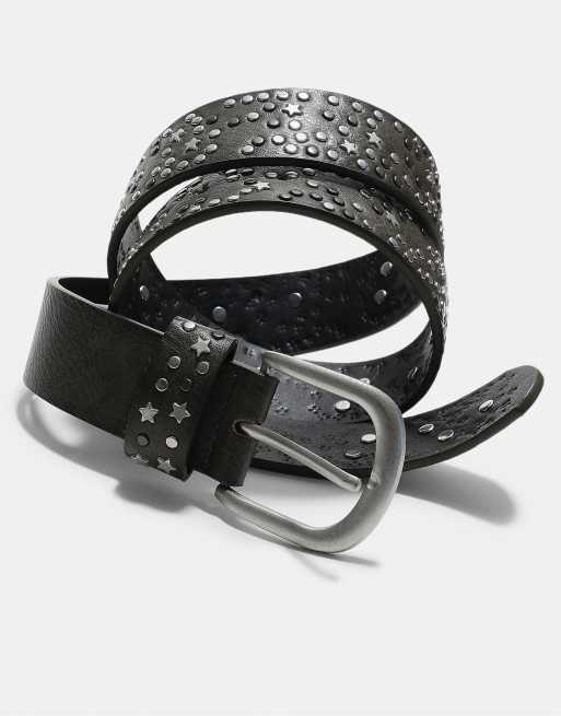 Stradivarius bälte med stjärnor och nitar i khaki, 4 av 4