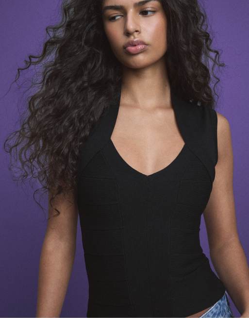 Stradivarius Bandage top in black, 2 of 7