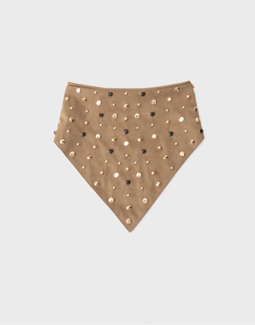 Stradivarius bandana con borchie color cammello chiaro, 1 di 4