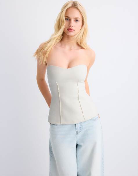 Stradivarius Bandeau sweetheart neckline in ecru - view 1