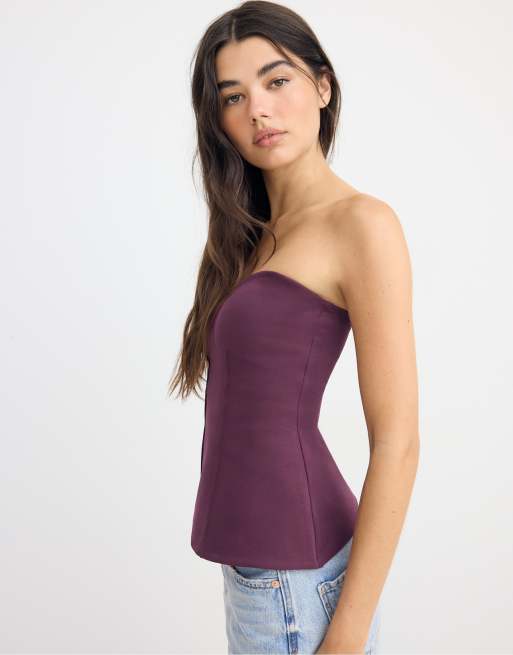 Stradivarius Bandeau sweetheart neckline in purple, 2 of 4