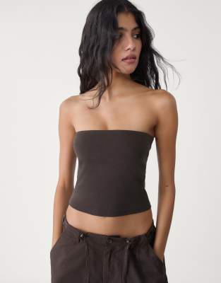 Stradivarius bandeau top in brown - view 1