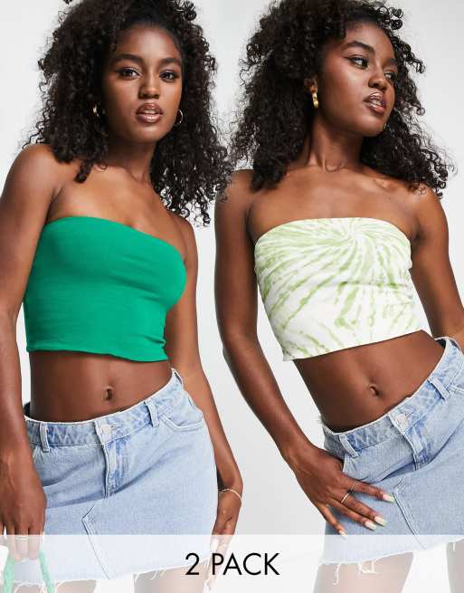 Stradivarius – Bandeau-topp i bomull, 2-pack 