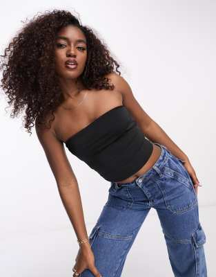 Stradivarius bandeau tube top co-ord in black