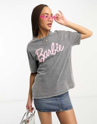 Stradivarius barbie graphic tee in charcoal