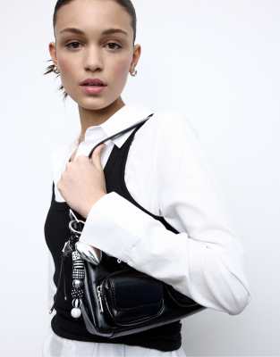 Stradivarius - Bärchen-Schlüsselanhänger mit Perlenverzierung in Braun-Grau