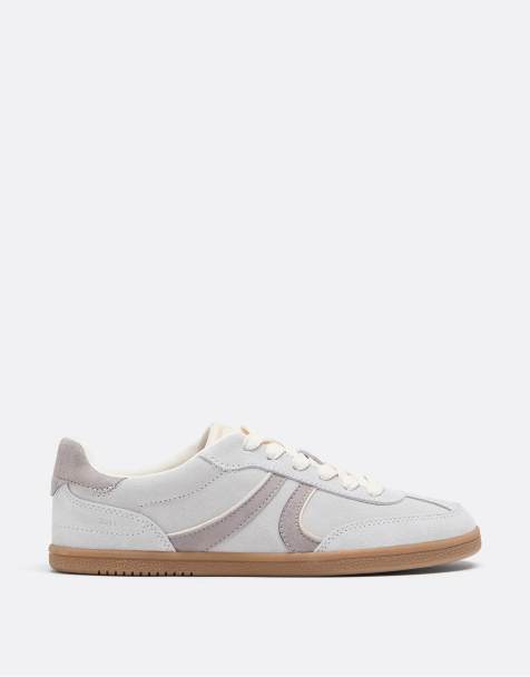 Stradivarius barefoot retro leather trainers in grey - view 1