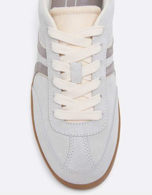 Stradivarius barefoot retro leather trainers in grey, 5 of 6