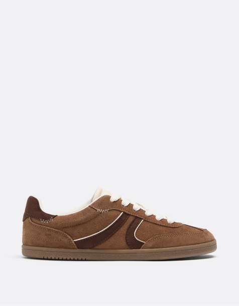 Stradivarius barefoot retro leren sneakers in bruin - view 1