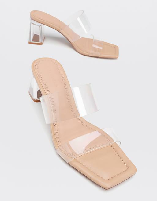 Stradivarius barely there mid heel sandals in clear