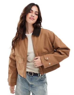 Stradivarius - Barn-Jacke in Braun-Brown