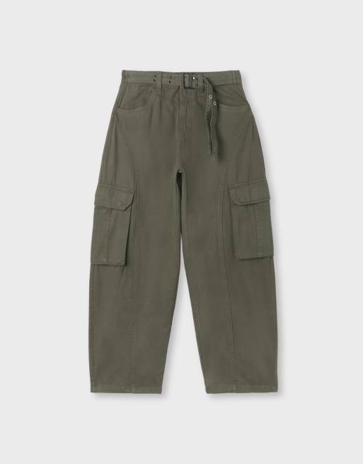 Stradivarius barrel cargo-byxor i khaki, 6 av 7