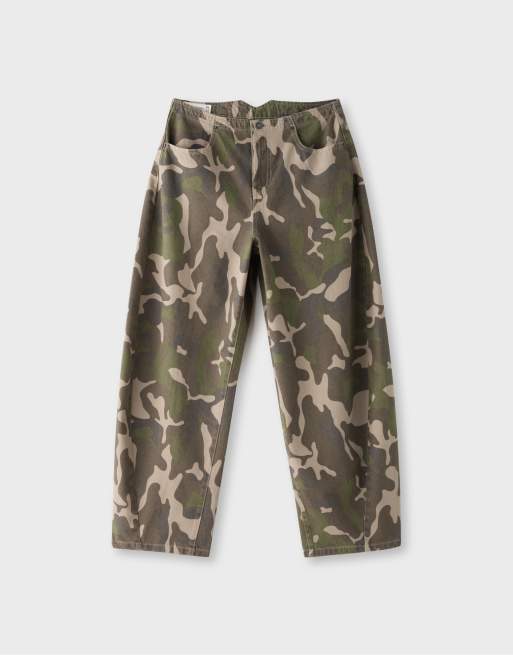 Stradivarius Barrel fit jeans with adjuster in khaki, 6 of 7