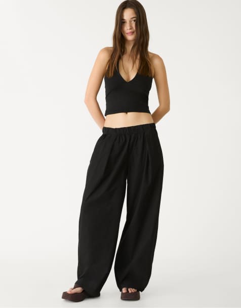 Stradivarius Barrel trousers in black