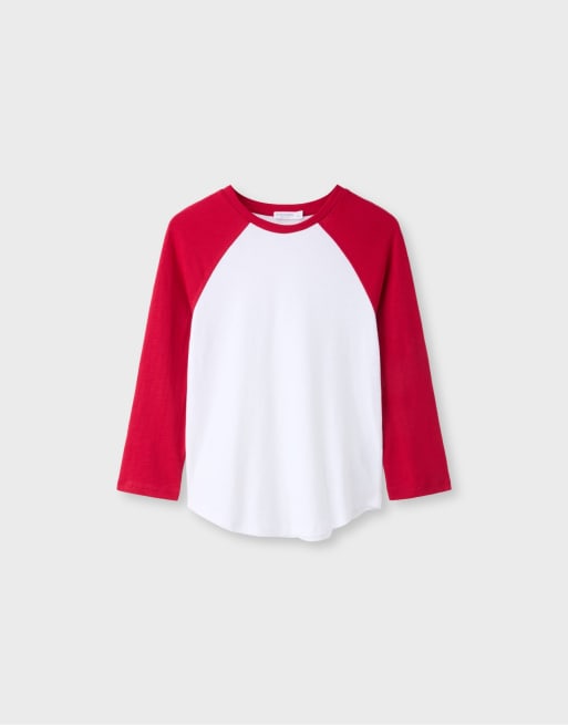 Stradivarius Baseball-T-Shirt mit 3/4-Ärmeln in Rot, 6 von 7