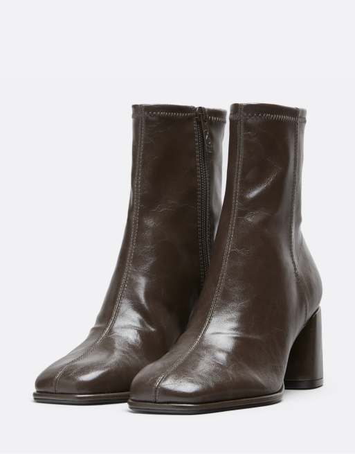 Stradivarius basic ankelboots med mellanhög klack i grått, 4 av 6